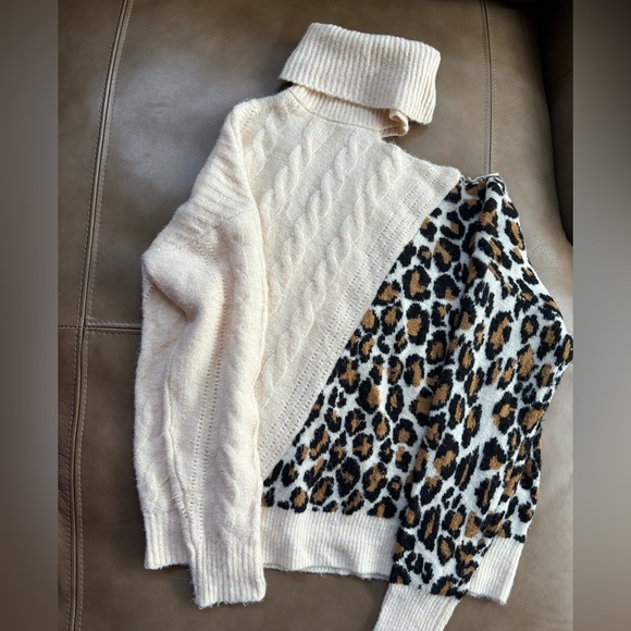 BKE oversized Off-Shoulder Cream and Brown Sweater - Picture 2 of 6